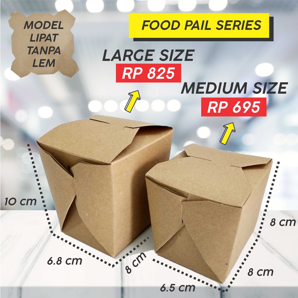 

FOOD PAIL PAPER LUNCH BOX (Min Order 50pcs) KOTAK MAKAN NASI MIE BIHUN DUS COKLAT KRAFT MEDIUM LARGE