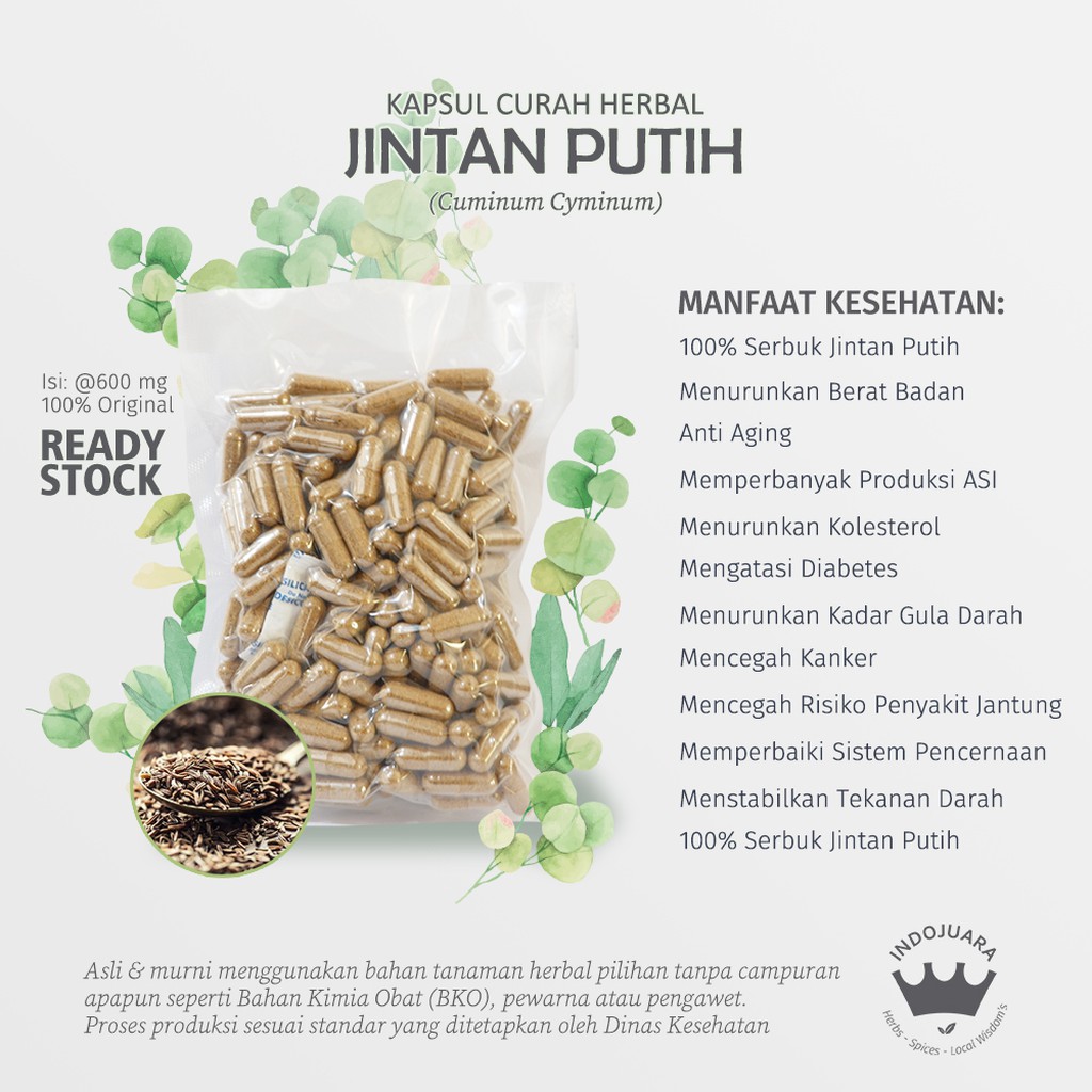 

JINTAN PUTIH 200x600mg Kapsul Curah Herbal Anti Aging ASI Nafsu Makan Peradangan Wasir Ketombe Bisul
