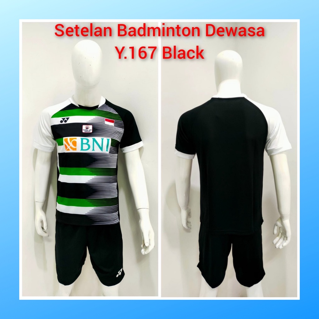 Kaos badminton pria jersey bulutangkis baju dan celana setelan wanita dewasa t-shirt outfit seragam jarsey kostum olahraga pakaian apparel sport jersy bulu tangkis casual jersi sudirman cup suit Y167 hitam sponsor