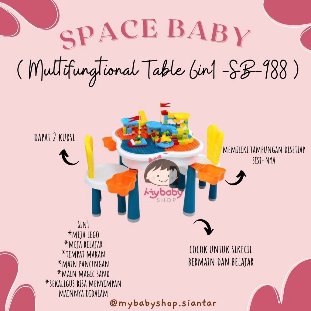 SPACE BABY - Multifungtional Table 6-in-1 SB-988 / meja lego anak / meja multifungsi anak