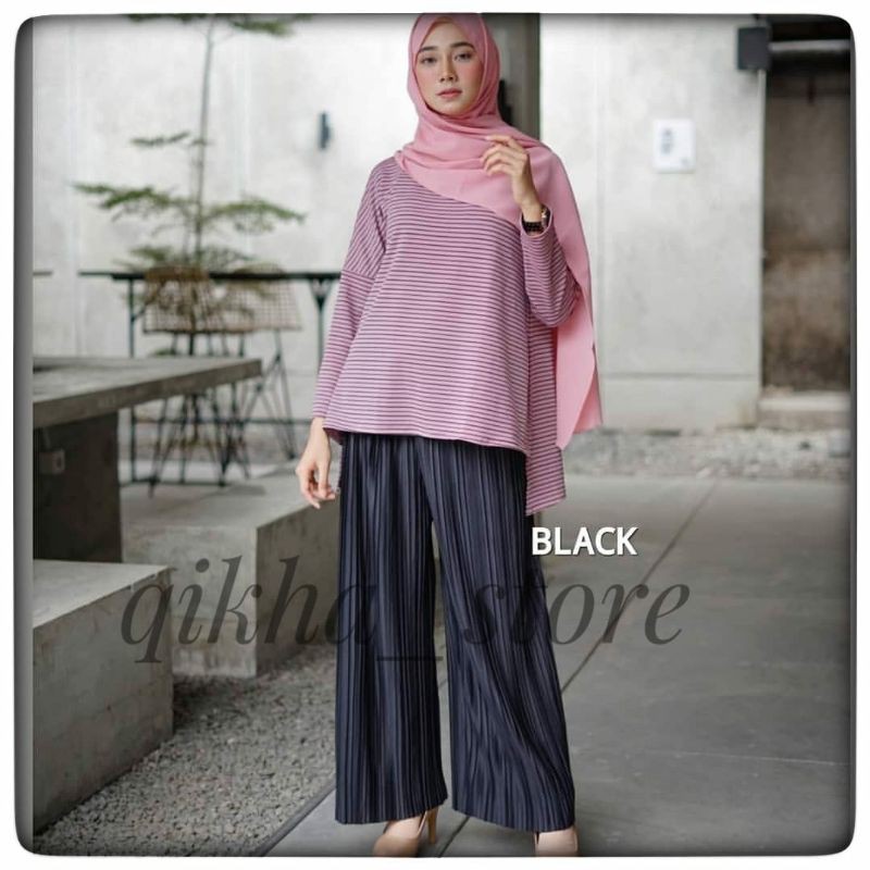 CELANA KULOT PLISKET IMPORT JUMBO MUAT S-M-L-XL-XXL-Black
