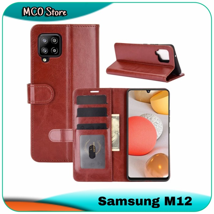 Casing Samsung Galaxy M12 Flip Leather Stand Wallet Case Flip Cover