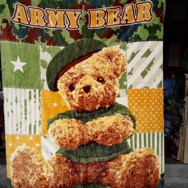 Selimut Kendra Army Bear Blanket TEBAL 1kilo Selimut Army BTS Selimut Karakter Anak