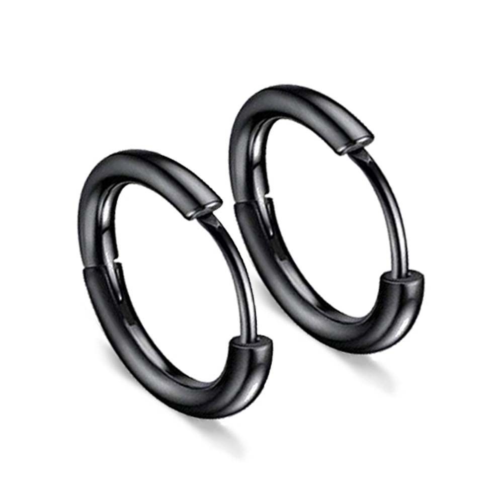 1 Pasang Anting Hoop Bulat Mini Bahan Titanium Steel Warna Silver / Hitam / Emas Untuk Pria / Wanita