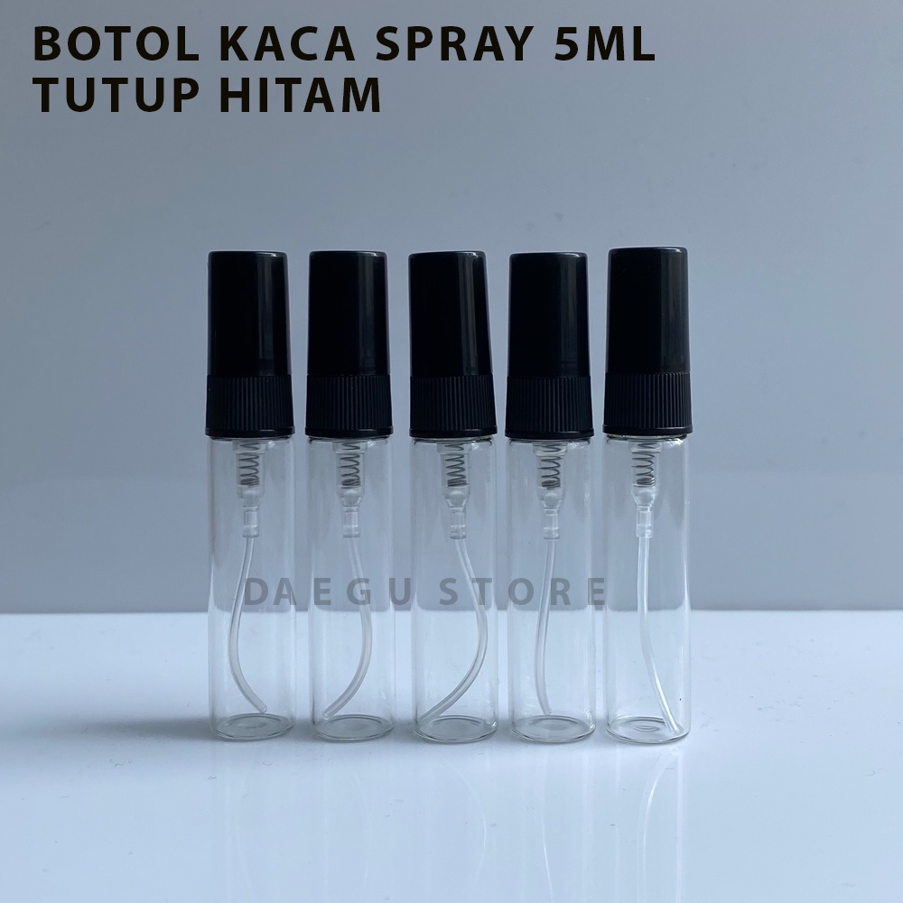 Botol Spray Kaca 5ml Parfum Refill Vial Travel Size Tutup Hitam