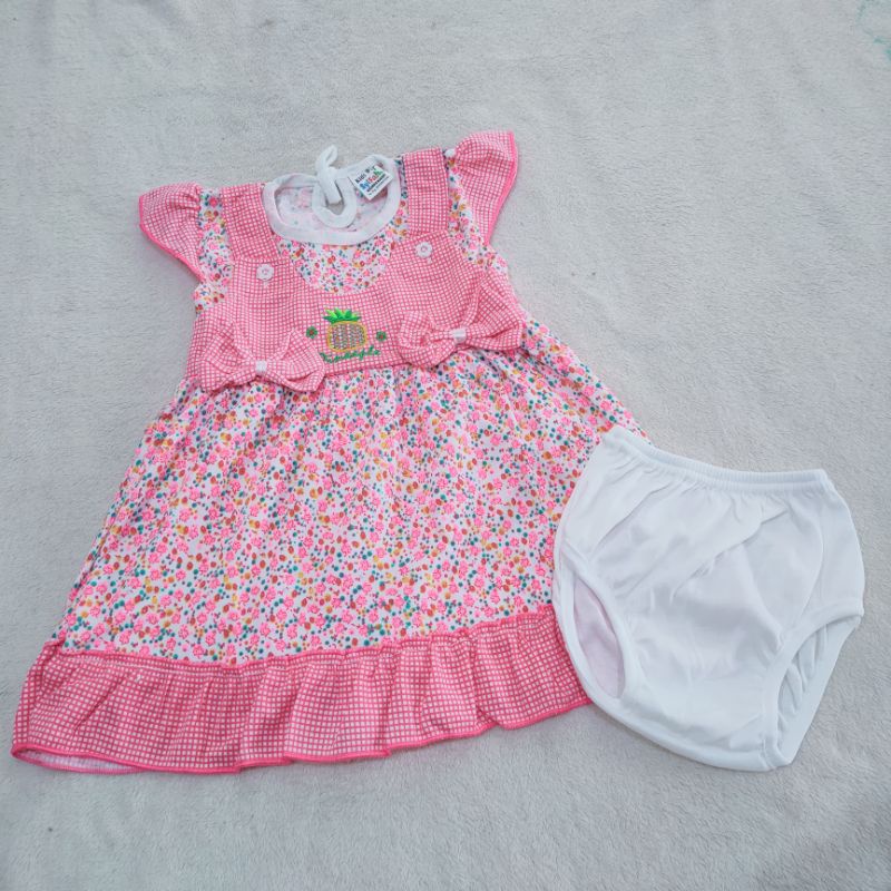 Dress Newborn 3 4 5 6 7 8 9 Bulan -1Tahun gaun baby motif Free celana Dalam