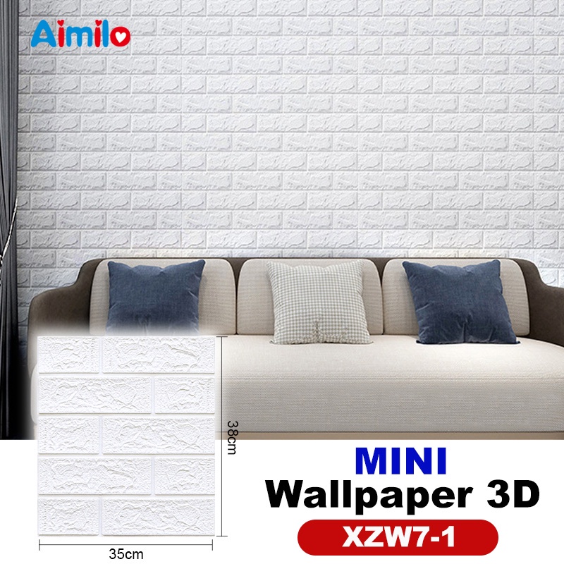 (Aimilo)  Wallpaper Dinding 3D Foam Motif Batu Bata Dekorasi Dinding Kamar Murah Ukuran 70 x 77 CM-MINI-Putih-Promo
