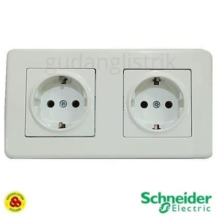 SCHNEIDER STOP KONTAK ARDE 2 GANG LEONA FRAME 2G &amp; SOCKET SCHUKO