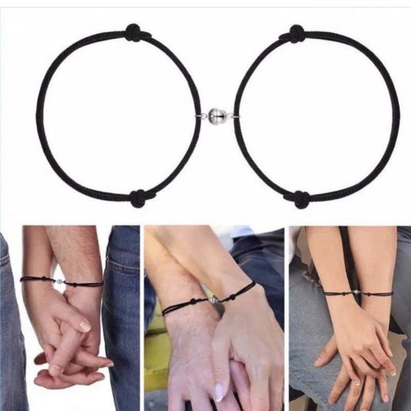 GELANG MAGNET SET VARIASI COUPLE Inisial murah viral ajustable rope custom initial free 1 huruf