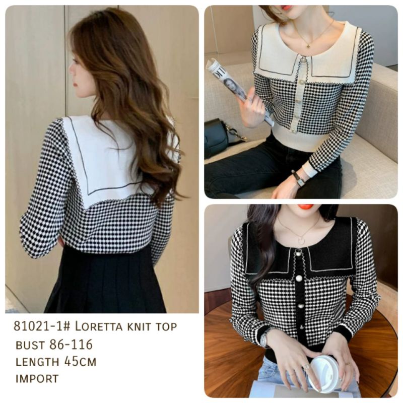 MDLV ~ 81021-1# Loretta Knit Top Blouse Korea Blouse Premium Blouse Import Blouse Rajut Lengan Panjang Fashion Import