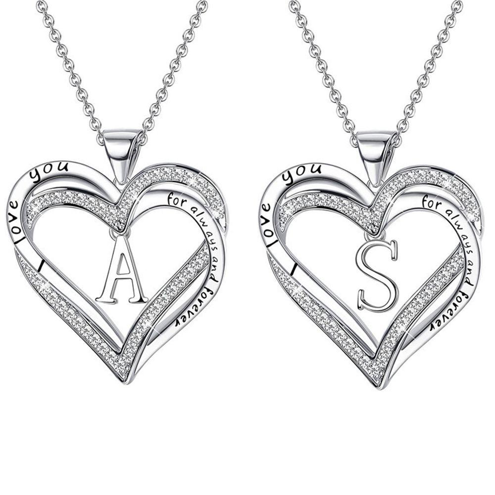 Lily Heart Necklace Untuk Wanita Hadiah Cubic Zirconia Alphabet Letter Silver Plated Heart Pendant Necklace