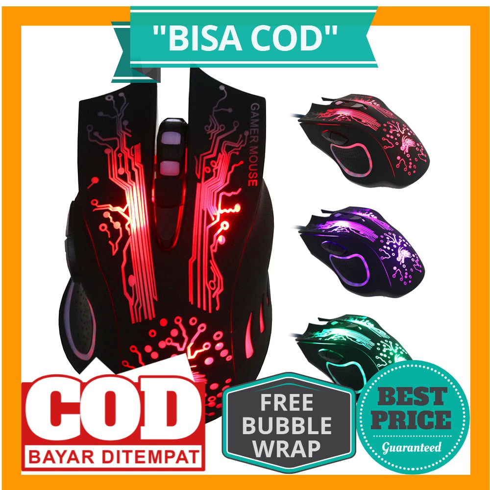 iMice Mouse Gaming USB 3200 DPI dengan LED RGB - X9 - Black
