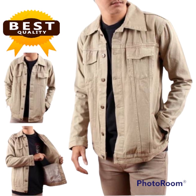 Jaket Jeans Pria CREAM ABU MUDA HIJAU ARMY MAROON MUSTARD BIASA