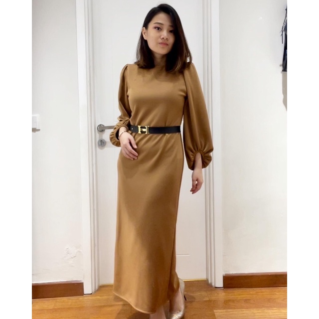 Vanesha Margaretta - 643# Dress Scuba Tangan Balon/fashion wanita/outfit daily / dress pesta/free belt