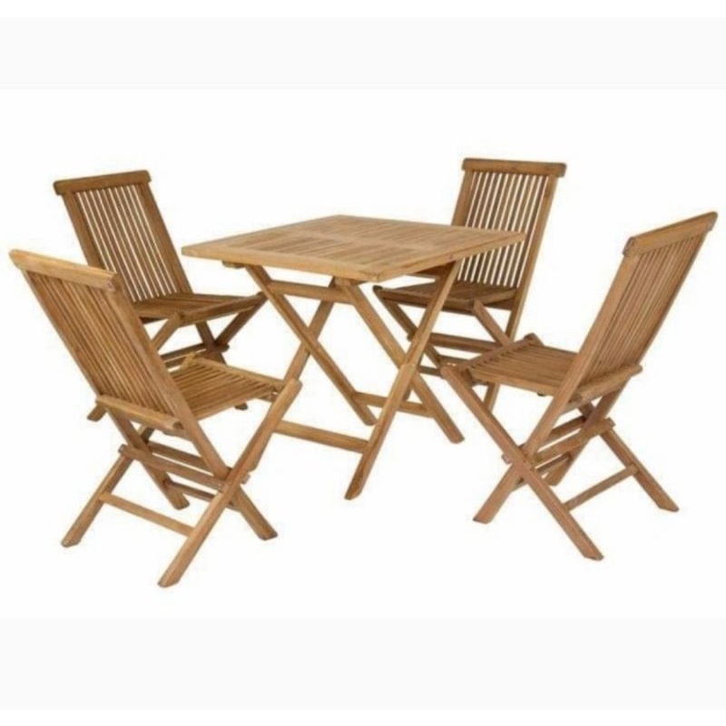 Meja Kursi lipat portable/ Meja Kursi lipat kayu jati outdoor-indoor 4K 1 meja sz 70*70