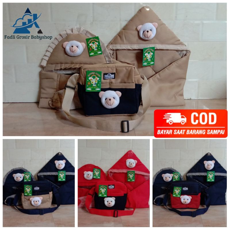 Tas Bayi Boneka Beruang Gendongan Bayi Samping Topi Boneka Beruang Dan Selimut Bayi Topi Boneka Beruang ( 3 in 1 )