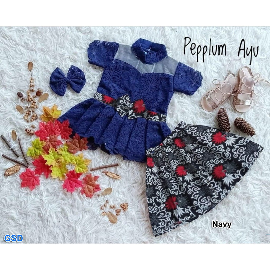 Set pepplum ayu/Setelan Kebaya Anak Brokat Perempuan ( Gratis Jepit Pita ) Umur 2-5 Tahun
