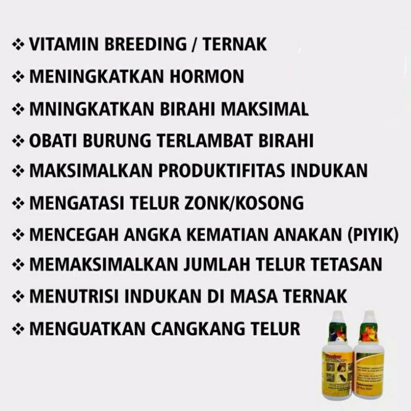 vitalur Prebiotik dan Vitamin Tetes Ternak burung  Perkutut, Tekukur,Murai,love bird,Kenari DLL