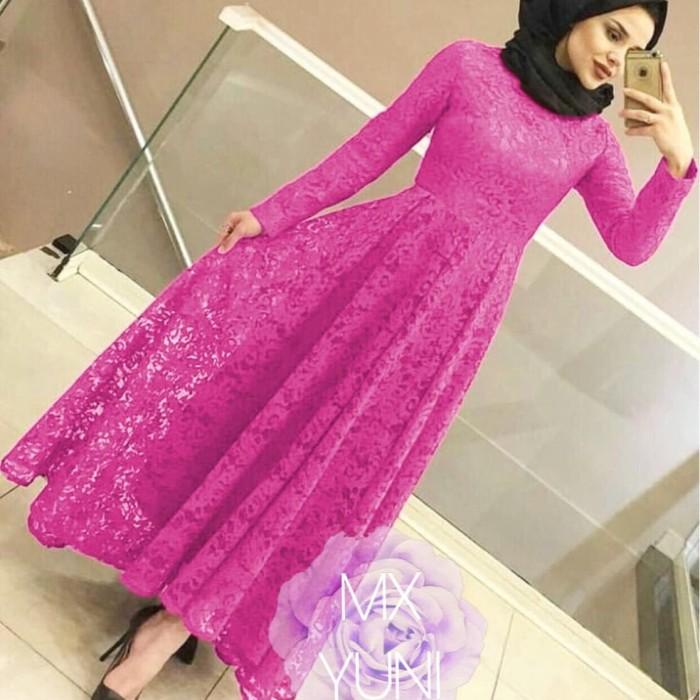 Dress | Gamis Brukat Dress Yunita Pink Fanta Maxi Baju Muslim Murah Mx Yun Vt Terbaru Ready Stock