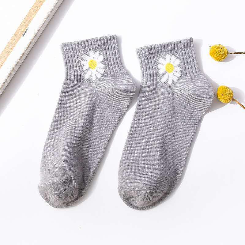 COD - K5051 Kaos Kaki Ankle Sock Motif Bunga Daisy / Kaos Kaki Pendek Wanita / Kaos Kaki Korea-Abu