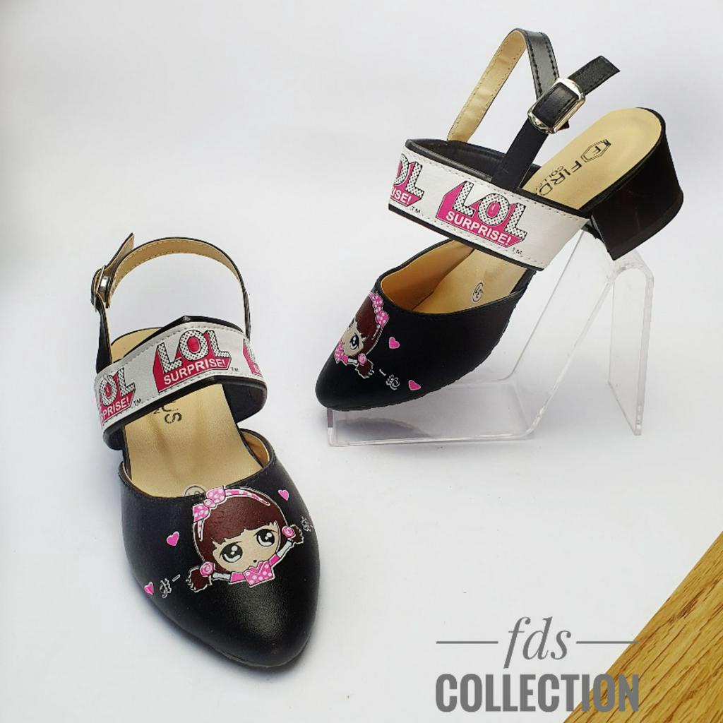 Sandal Sepatu Anak Perempuan Hak 5 cm Motif LOL Heels Selop Pesta Cewe