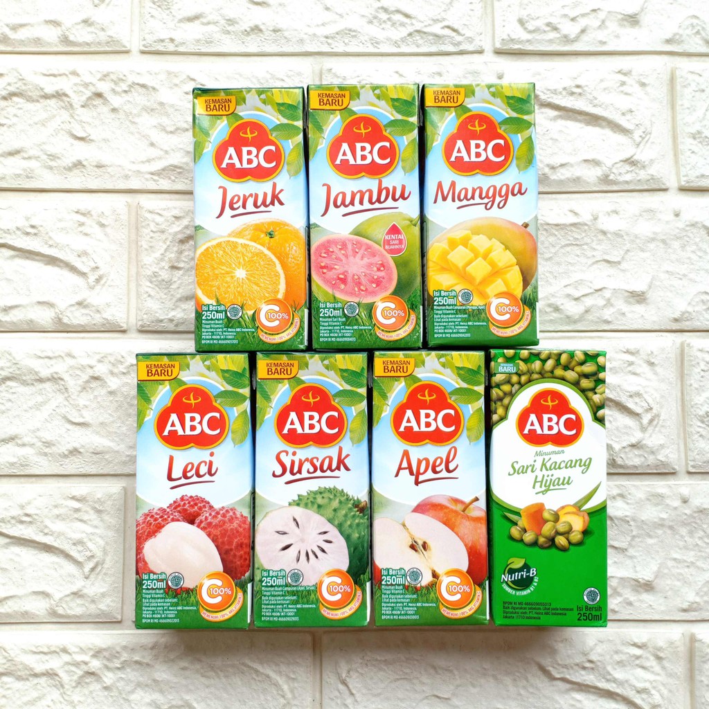 ABC Minuman Sari Buah 250ml 200ml Jeruk Jambu Mangga Leci Sirsak Apel Sari Kacang Hijau Ijo Asam Asem Jawa Jus Juice 250 ml