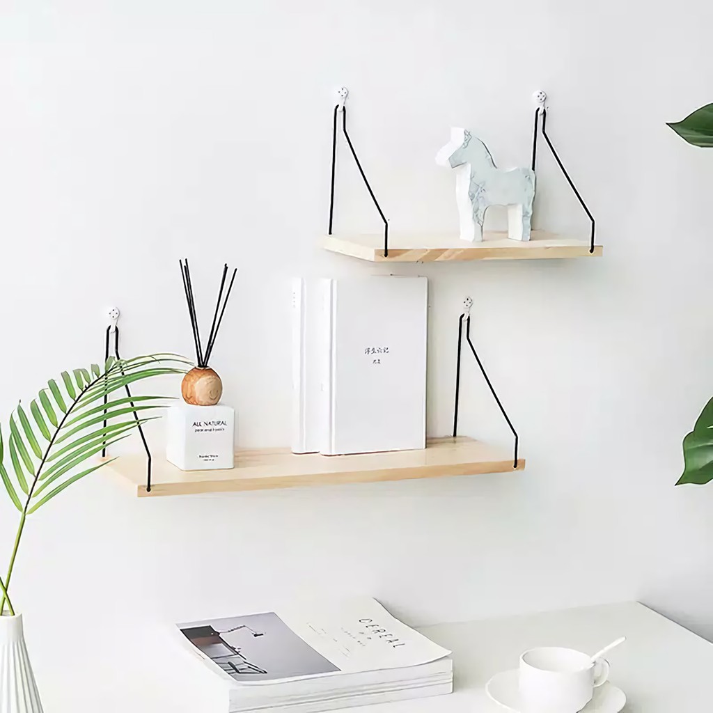Rak Dinding Tempel Kayu Besi Gantung Minimalis Rak Kosmetik Rak Buku Shelf Organizer Serbaguna