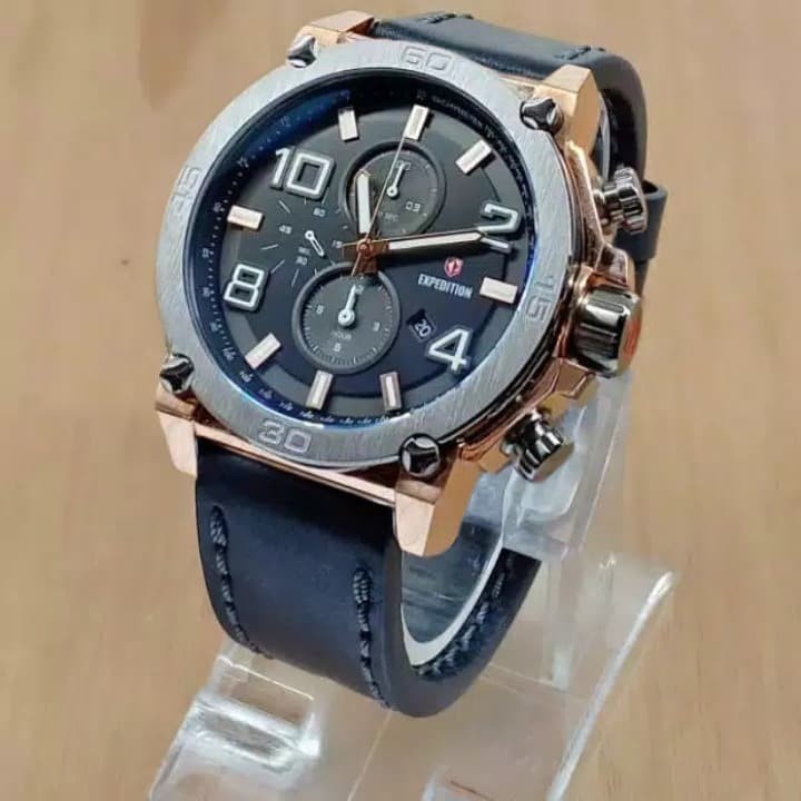 JAM TANGAN PRIA EXPEDITION E 6766 ROSEGOLD BLACK LEATHER BLACK ORIGINAL GARANSI RESMI 1 TAHUN