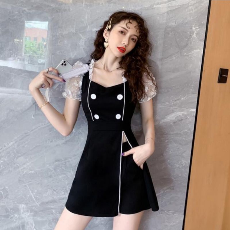 0720 Baju Midi Dress Shanghai cheongsam CNY Chinese new year lengan pendek set celana pendek polos M