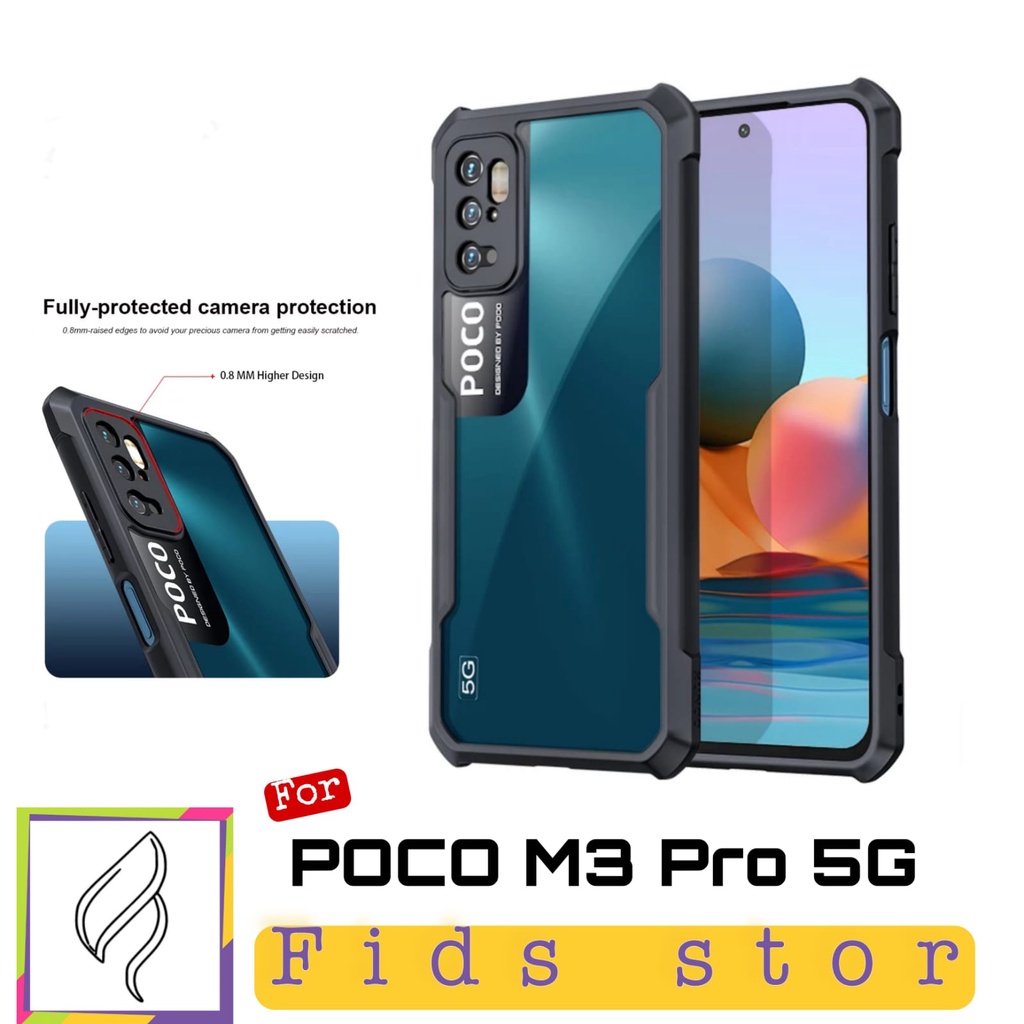 PROMO 3in1 CASE SHOCKPROOF + TEMEPERED GLASS FULL COVER BLACK +LENS CAMERA For Xiaomi POCO M3 Pro 5G