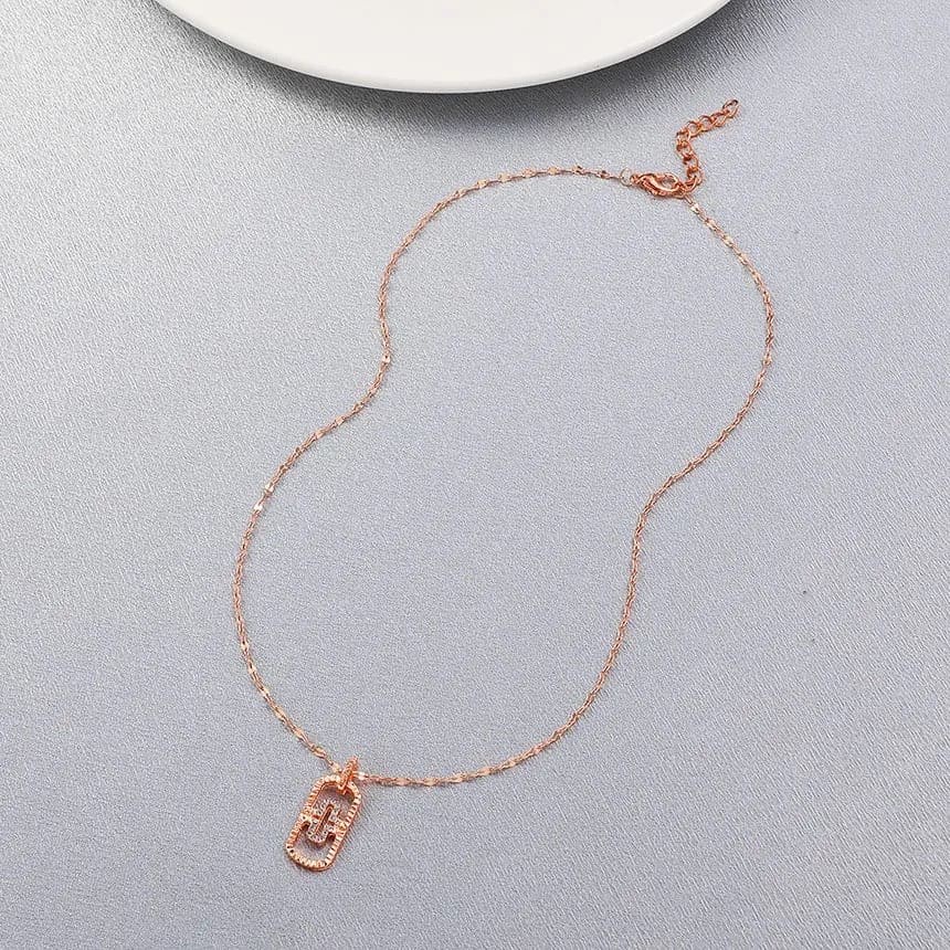 Kalung Wanita Rantai Copper Lapis Rose Gold Berlian Bentuk Persegi Panjang Dalika