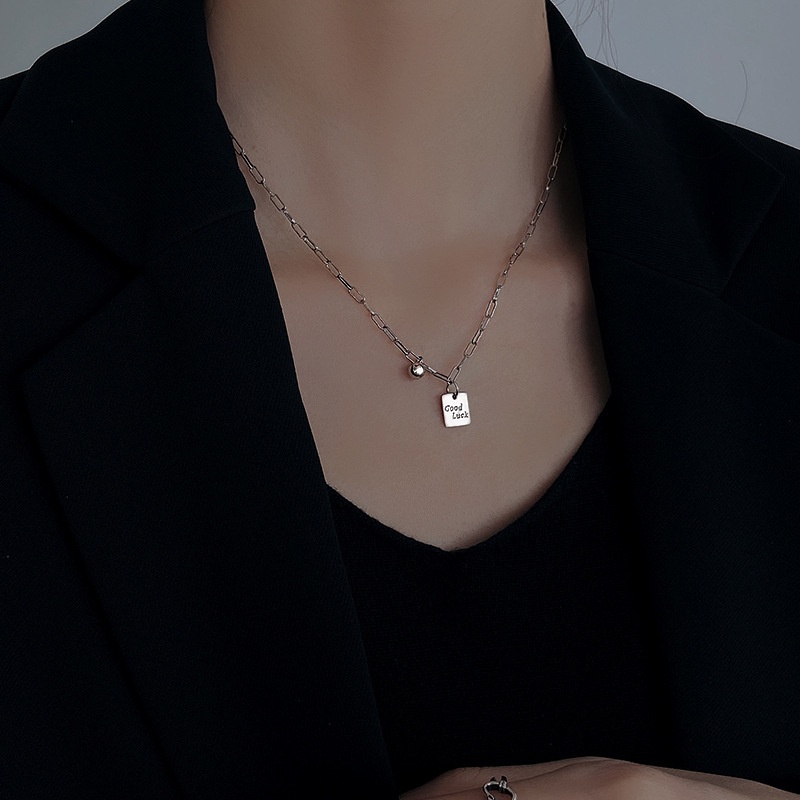 Korean Simple Retro Lucky Square Brand Fashion Personality Light Luxury Niche Ins Hip-hop Necklace Female