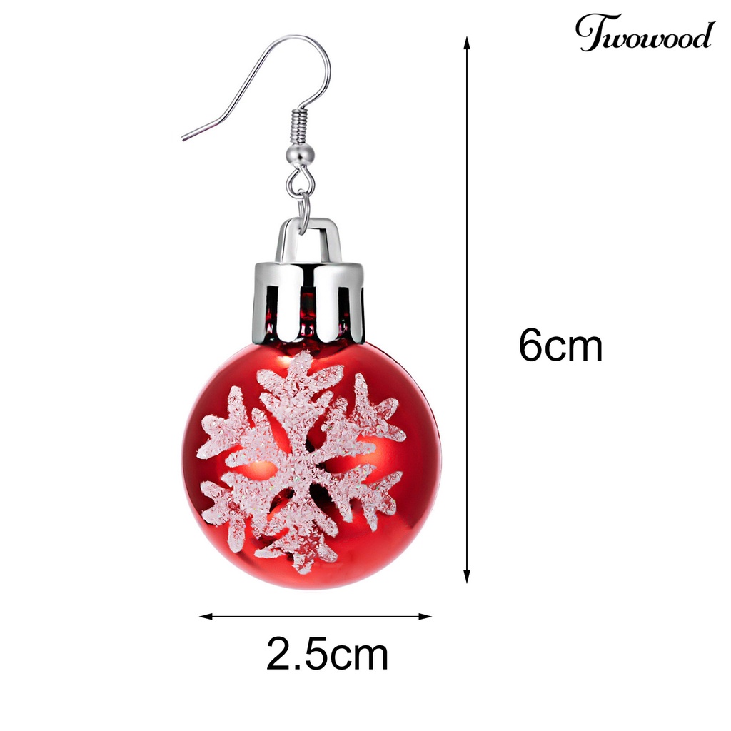 Twowood Women Earrings Round Ball Pendant Snowflakes Pattern Jewelry Christmas Bulb Five-pointed Star Dangle Earrings Accessories