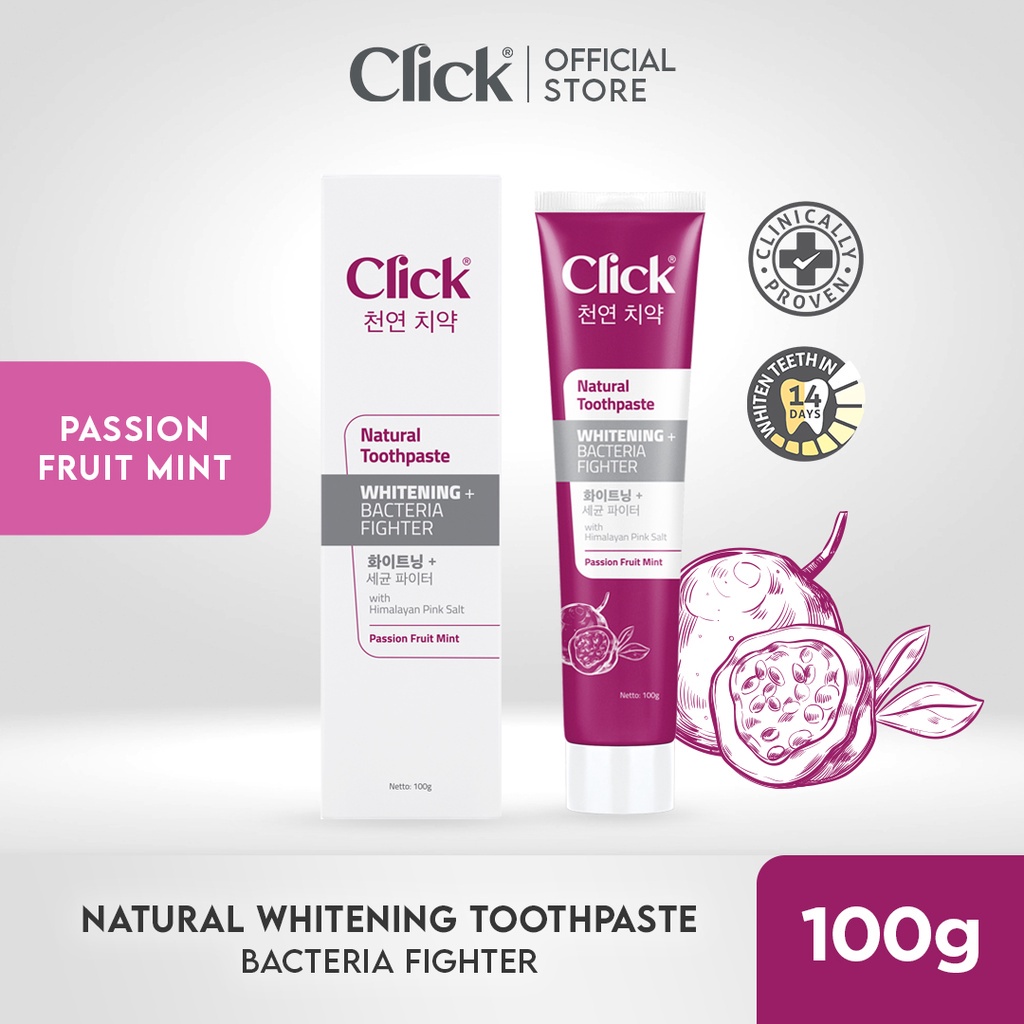 CLICK NATURAL TOOTHPASTE WHITENING + BACTERIA FIGHTER (PASSION FRUIT MINT) 100GR