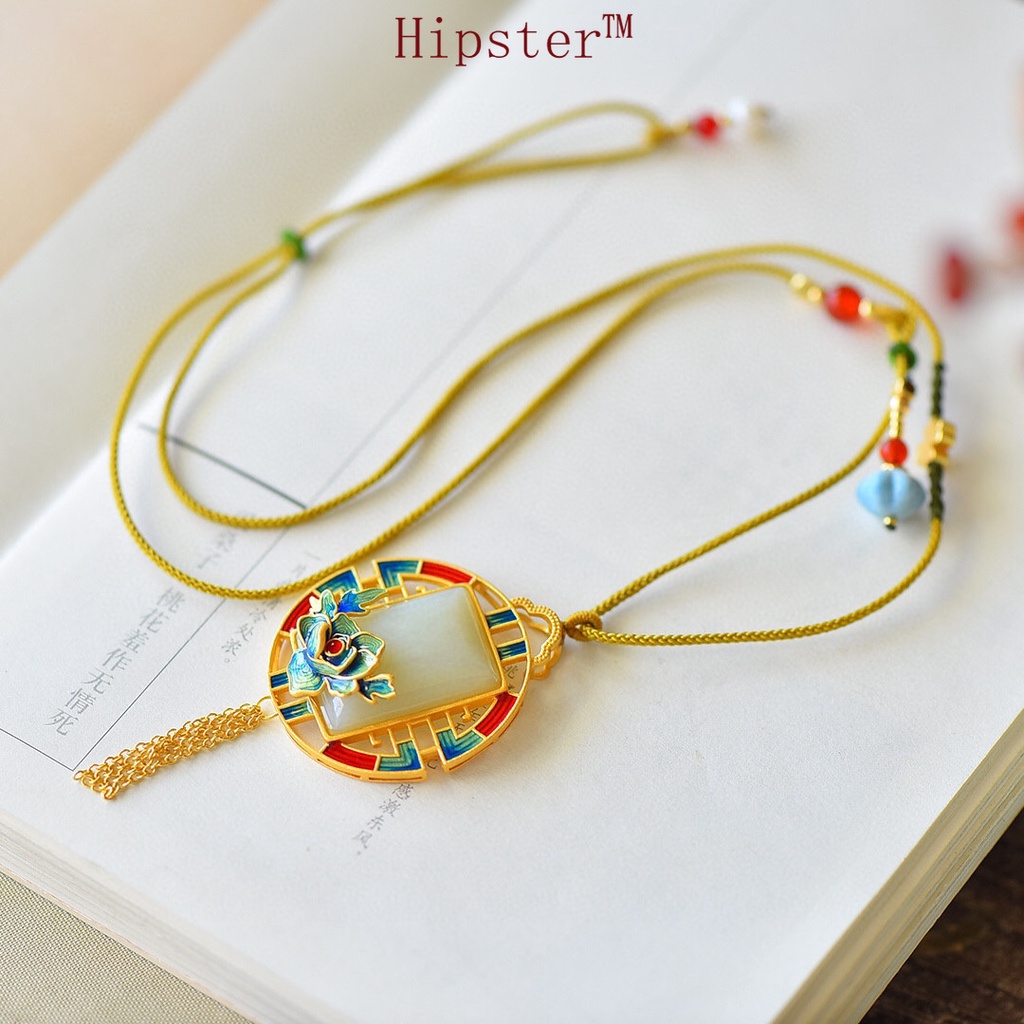 Necklace Female Accessories Enamel Hotian Jade Pendant