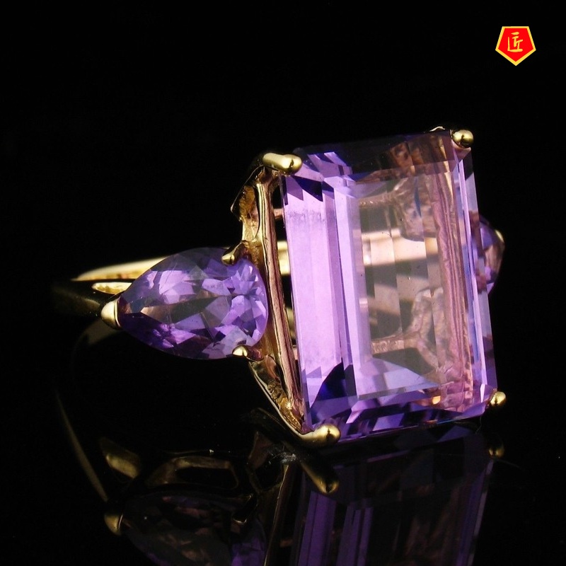 [Ready Stock]Amethyst Tourmaline Diamond-Studded Ring 18K Gold