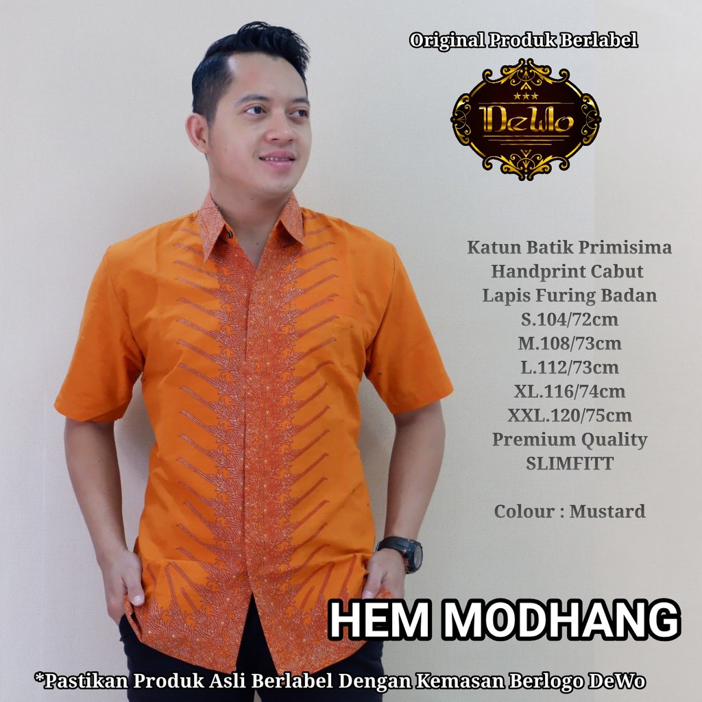 MODHANG KUNING Kemeja Batik Pria Lengan Pendek Katun Halus FULL FURING Dewo