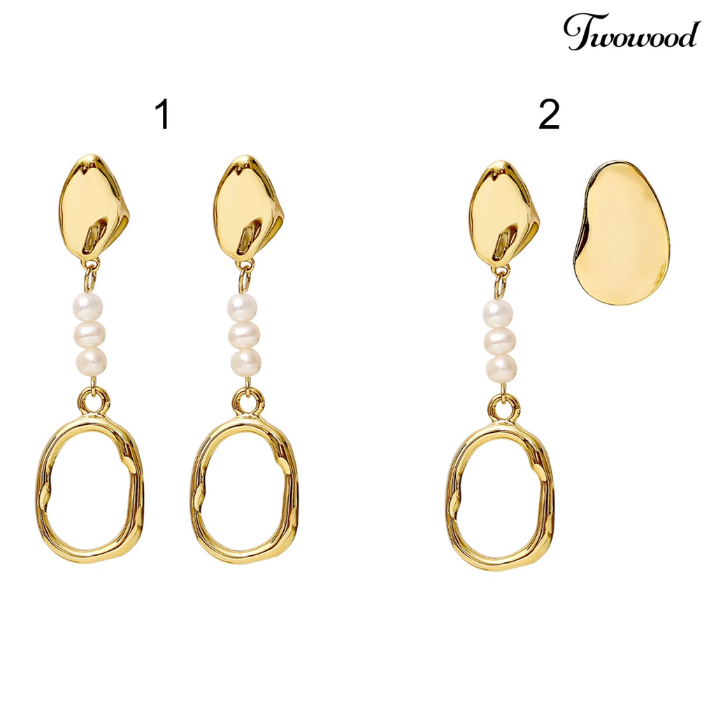 1 Pasang Anting Stud Geometris Menjuntai Aksen Mutiara Tiruan Untuk Kencan