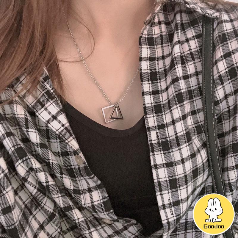 Kalung Liontin Bentuk-SWegitiga Geometris Bahan Titanium-SWteel Gaya Hip Hop Untuk Unisex -Doo