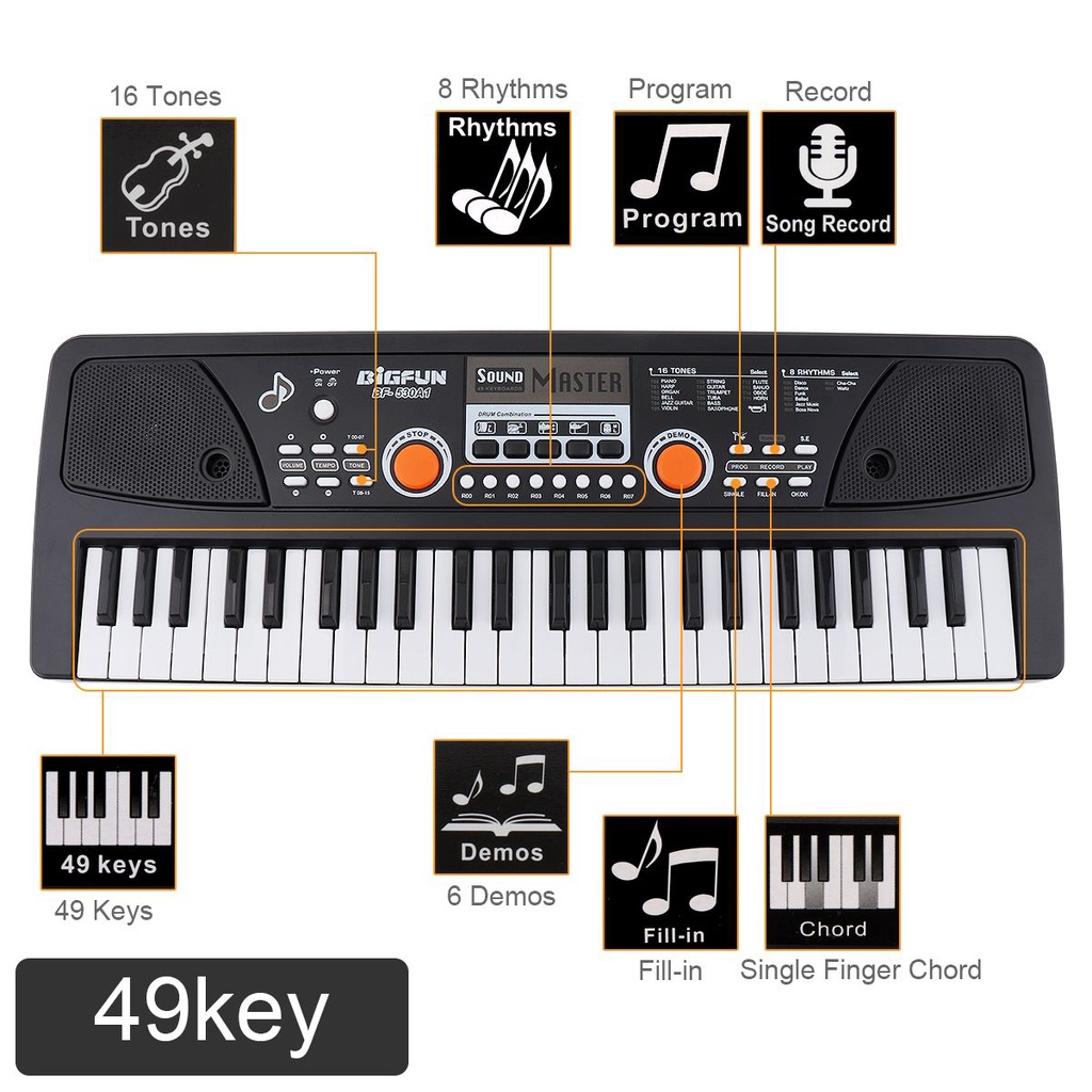 Keyboard Piano Elektronik Digital 49 / 61 Kunci 16 Nada Dengan Mikrofon Untuk Hadiah Anak