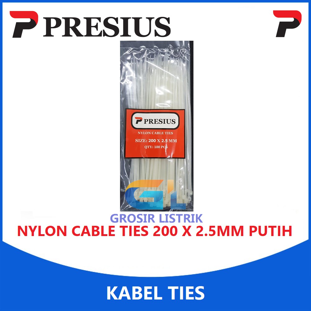 Presius Kabel Ties 200 x 2.5 Putih (Isi 100 biji) Nylon Cable Tie Pengikat 2,5 Original Grosir Promo