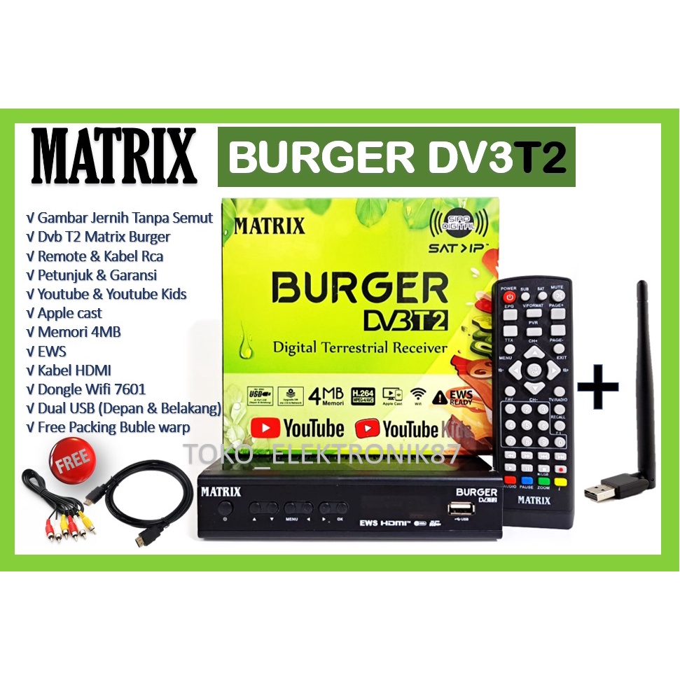 Set Top Box Matrix BURGER DV3 T2 Setopbox Tv Digital (DUS HIJAU) Receiver