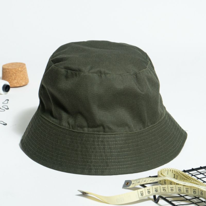 Topi Bucket Polos || Hijau Army