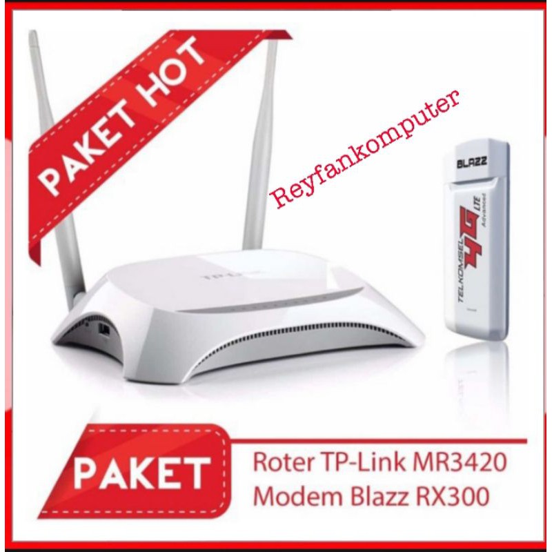 PAKET MURAH [ACM] TP-LINK TL-MR3420 2 ANTENA+ MODEM USB 4G BLAZZ RX300 FLASS UNTUK CCTV