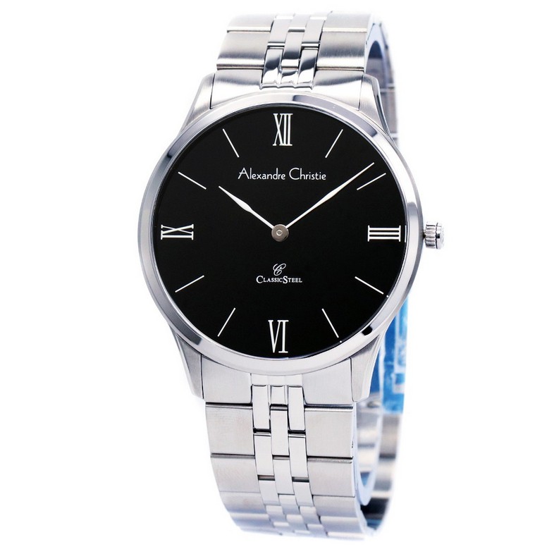 jam tangan wanita alexandre christie AC 8508LH SILVER PLAT HITAM
