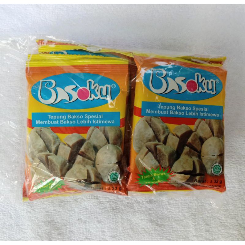 

Tepung Bakso Istimewa, BASOKU 320gr/Bungkus, 10 Sachet.