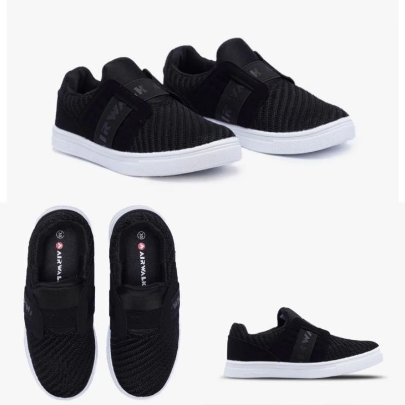 Sepatu Sekolah Anak Slip On Airwalk Meo JR Black Original / Sepatu Sekolah Anak Hitam Eur 31 Eur 32