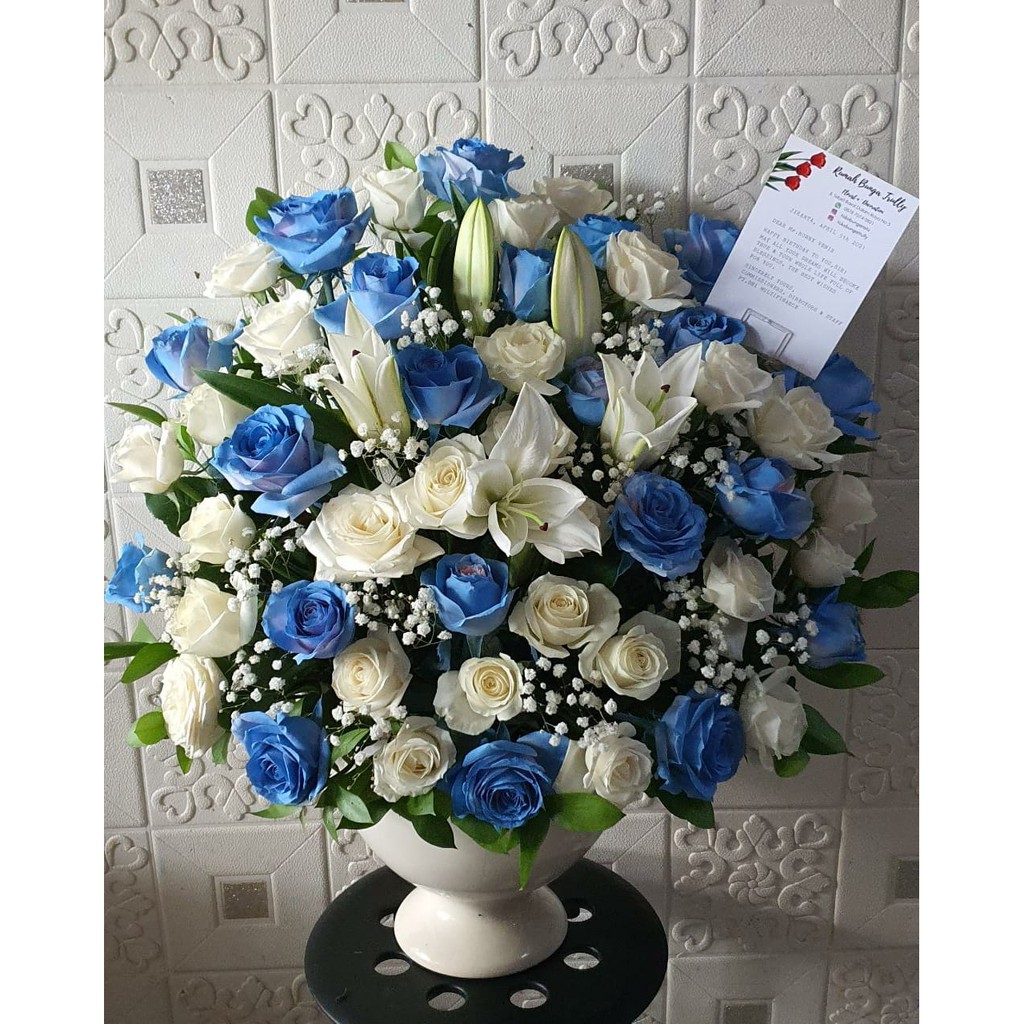 BUNGA MEJA MAWAR BIRU | RANGKAIAN BUNGA MEJA | RANGKAIAN BUNGA SEGAR