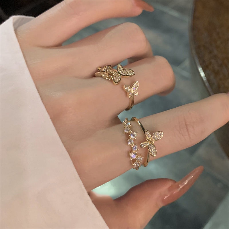 Cincin Model Terbuka Adjustable Desain Butterfly Gaya Korea