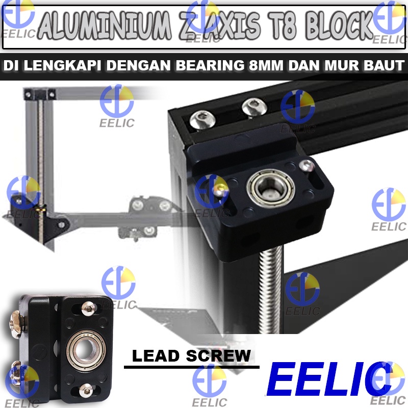 EELIC IZA-PLZT8 I3 z axis t8 block dengan bearing 8 mm dan mur baut 3d printer